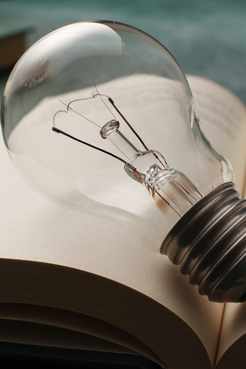 light bulb resting on the book