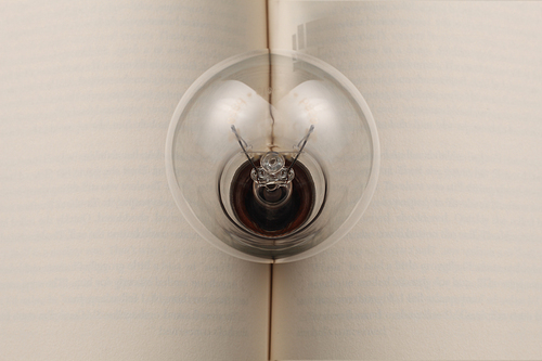 light bulb resting on the book