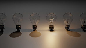 아이디어, 창의성, 혁신 및 솔루션에 대한 전구 램프 개념 3D 렌더링 그림