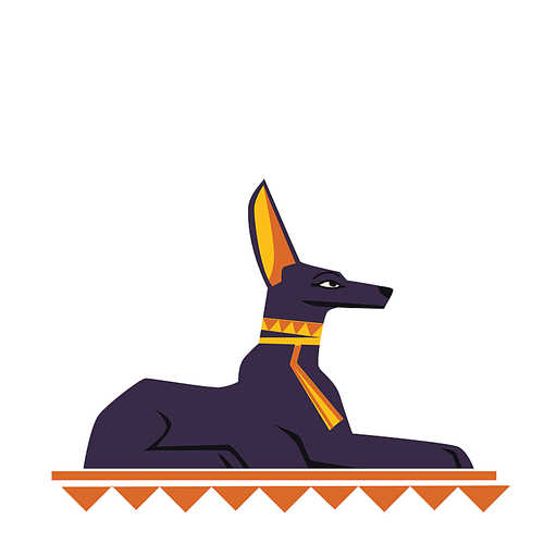 Ancient Egypt god dog or jackal vector cartoon illustration. Egyptian culture symbol, black statue of the god Anubis, sacred animal isolated on white 