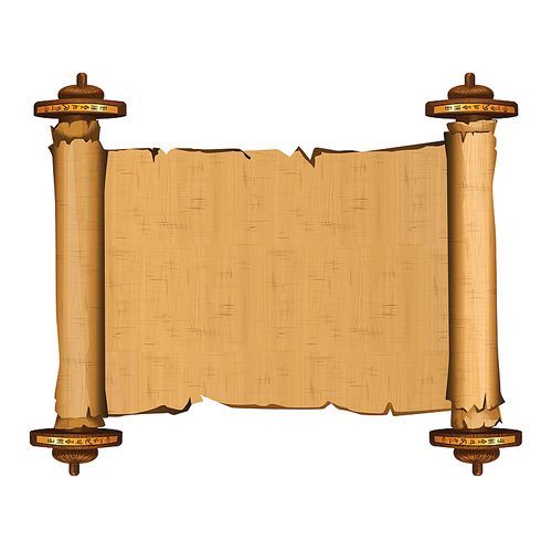 Ancient Egypt papyrus scroll with wooden rods cartoon vector illustration. Egyptian culture symbol, blank unfolded ancient paper to store information with wooden sticks, isolated on white 