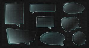 Glass speech bubbles different shapes isolated on transparent background. Vector realistic set of clear acrylic thought clouds for chat dialog, social communication, message or quote