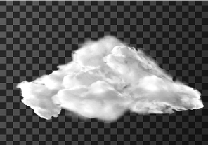 White cloud, weather meteo icon realistic vector illustration. Fluffy cumulus cloud, isolated on transparent . Realistic element for weather forecast