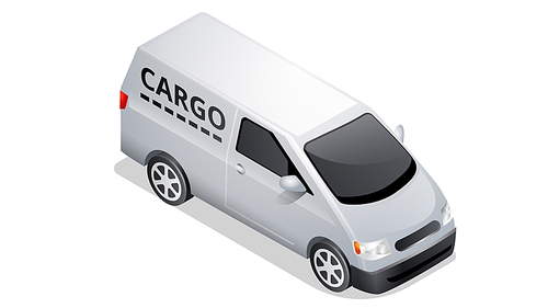isometric car icon isolated on . vehicles for freight and passenger transportation, white mini van with shadow and highlights