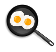 Fried eggs on frying pan top view isolated on white . Delicious omelette healthy easy breakfast, fresh homemade meal. Traditional breakfast, International cuisine food. Realistic 3d vector