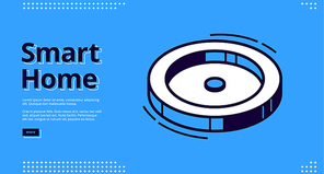 Smart home banner. Internet of things technology concept. Vector landing page of house control system with isometric icon of round intelligent station on blue background