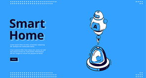 Smart home banner. Internet of things technology concept. Vector landing page of house control system with isometric icon of beacon and voice assistant, chatbot with artificial intelligence