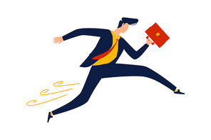 Business - running overcoming obstacles, concept vector cartoon illustration. Businessman in office suit with briefcase in hand runs and jumps, metaphor about enterprise