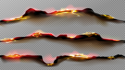 burn paper borders, burnt page with smoldering fire on charred uneven edges, parchment sheets in flame. burned, torn or ripped  isolated on transparent background. realistic 3d vector objects set