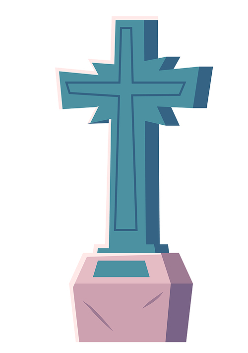 Gravestone cross, cemetery tombstone, christian catholic memorial symbol, RIP ossuary or crypt monument design element isolated on white , cut out object, cartoon vector illustration clipart