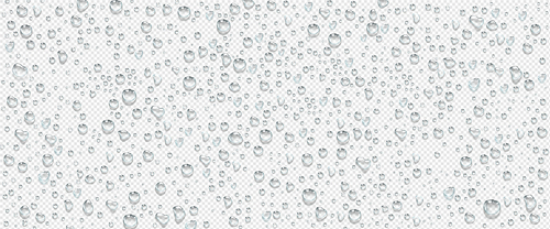 condensation water drops on transparent background. rain droplets with light reflection on window or glass surface, abstract wet texture, pure aqua blobs , realistic 3d vector illustration