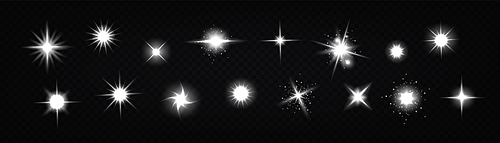 Star light glow, , shiny vector glare, bright white twinkle or explosion effect with radiant beams. Sparkles and magic flare graphic design elements, glitter and fireworks isolated realistic 3d set