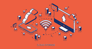 Cloud storage isometric banner. Computer and smartphone connected with cloudy system server via wifi, internet service for smart gadgets, digital technology background 3d vector line art illustration