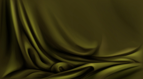 Olive green silk cloth, folded fabric realistic texture vector background. Soft smooth ripple folds on green khaki satin textile, drapery presentation design, luxury curtain illustration.