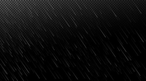 rain, falling water drops on transparent and black background. shower droplets, storm or downpour abstract wet texture, pure aqua , fall season rainy weather, realistic 3d vector illustration