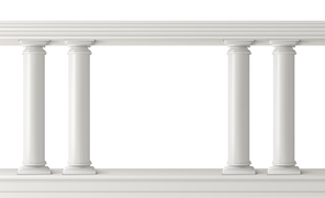 antique columns, stone pillars  balustrade isolated. ancient figured elements connected at top with railing or horizontal beam. roman or greece architecture. realistic 3d vector illustration.