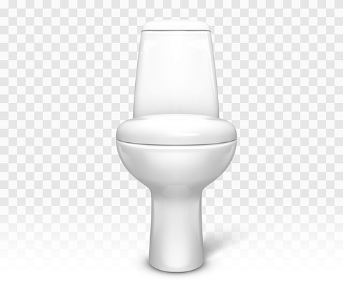 Toilet with seat. White ceramic lavatory bowl with closed lid front view mockup template for interior design isolated on transparent . Realistic 3d vector illustration, clip art