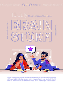 Brainstorm poster, flyer of team meeting in company office for exchange ideas and minds, find business solutions. Vector banner of brainstorming with flat illustration of people communication