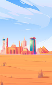 Egypt landmarks, Cairo city skyline mobile phone background or screen saver with world famous pyramids, tv tower, mosque in desert tourist attraction architecture buildings Cartoon vector illustration