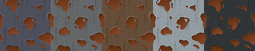 Rusty metal texture with holes, rust game design. Vector seamless background covered with brown ferruginous spots on rough metallic surface, old damaged weathered iron pattern, Realistic illustration