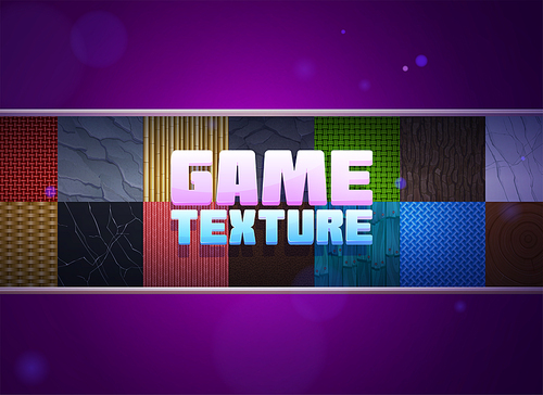 Game textures bamboo stems, straw and wicker, wooden planks, tree bark and stone or marble, textile seamless patterns. Realistic 3d tiles of natural materials, textured design elements, Vector set