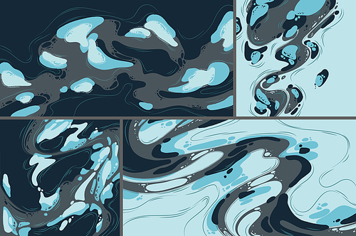 Abstract backgrounds with liquid blobs pattern, paint splashes and lines. Vector creative banners with modern flat illustration in dynamic art style with flow fluid shapes