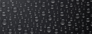 Texture of water droplets on black background. Vector realistic illustration of condensation of steam in shower, vapor or fog on wet dark surface, clear aqua drops from dew or rain