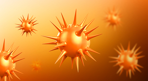 Coronavirus abstract background with corona virus or sars pathogen cells flying. Covid 19 disease vaccination, outbreak and pandemic, medical health risk concept. Realistic 3d vector illustration