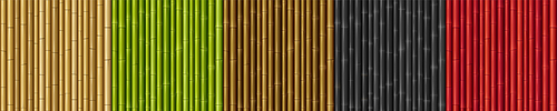 Textures of wall with bamboo sticks. Vector cartoon set of seamless patterns with colored japanese or chinese cane wall. Game backgrounds with tropical plant stems
