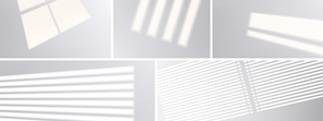 Window shadows on wall, floor or ceiling, realistic light blinds. Overlay effect, jalousie shade on white background. Soft sunlight in room or office, graphic design mockup, 3d vector illustration