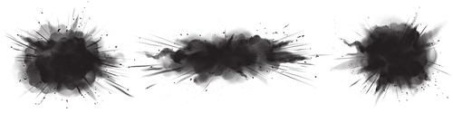 splash of charcoal powder, coal sand explosion. black sandy clouds, dry grainy stains or strokes, dirty smoke isolated design elements, dark textured smears on white  realistic 3d vector set