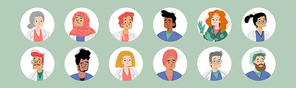 Avatars of doctors and nurses, diverse people in medical uniform. Vector flat illustration of professional medic characters faces, portraits of hospital or clinic staff