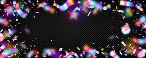 Colorful confetti frame on transparent background. Birthday or anniversary party celebration border with foil flying pieces. Template for invitation, signboard design Realistic 3d vector illustration