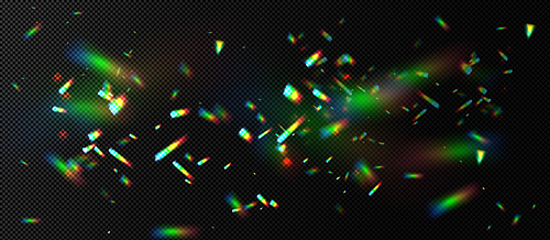 lens flares, effect of light refraction from prism or diamond. vector realistic illustration of bright  streaks and sparkles isolated on transparent background