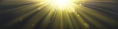 Sun light effect with yellow rays and lens glare isolated on transparent . Vector realistic illustration of abstract flare or sunlight shine with blurred beams