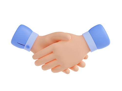 3d render handshake icon. Business concept of partnership, cooperation, successful deal. Hand shake Hi symbol, friends or colleagues meeting, Illustration on white background in cartoon plastic style