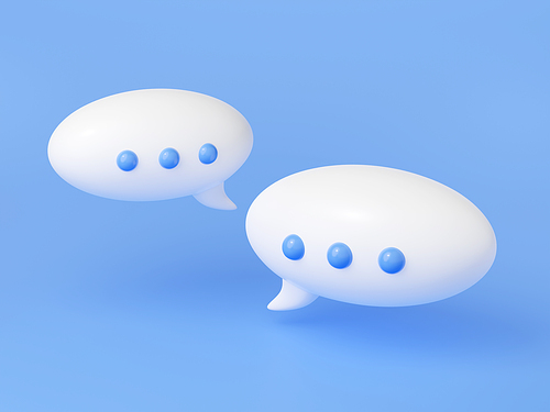 3d render chat bubbles isolated white communication speech balloons. Dialogue, speak and message clouds or boxes. Icon for app, design elements on blue background Illustration in cartoon plastic style