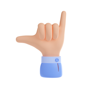Surfers shaka hand gesture, hang loose sign. Icon of fist with two fingers, call me symbol or surf greeting gesture, 3d render illustration isolated on white