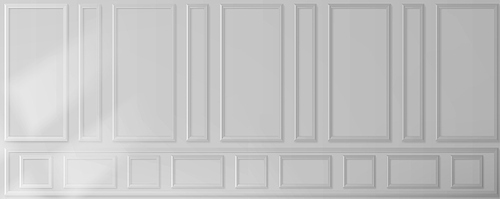 Realistic classic white wall. Vector illustration of luxury wooden surface decorated with victorian style panels. Elegant interior design for living room, library, museum. Vintage background