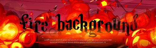 Fire background, cartoon red bomb explosion clouds over destroyed burnt land. Boom effect with smoke, Ui design with dynamite explosive detonation, atomic war Vector web banner