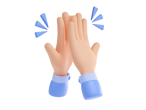 High five 3d render hand gesture. Team work, friends meeting, partnership, friendship, support and cooperation digital concept with male palms clapping isolated illustration in cartoon plastic style