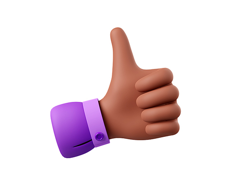 Hand gesture with thumb up. Icon of like, ok, approve, good and success or approve. African american man hand show symbol of yes, confirm, done, 3d render illustration