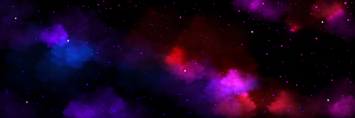 Nebula, twinkle, stardust in galaxy, space background with stars and colorful clouds. , Deep cosmos, night sky with blue and purple gas accumulations in cosmic world, Realistic 3d vector illustration