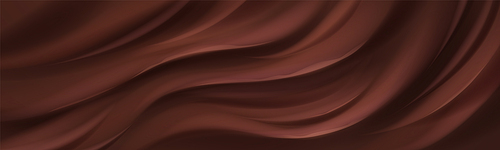 Chocolate texture background, mousse waves and swirls abstract wavy pattern. Satin choco brown waves, dark cream, smooth soft flow ripples, horizontal backdrop, Realistic 3d vector illustration