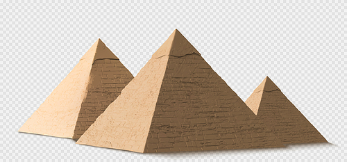 Egyptian pyramids in Giza, ancient pharaoh tombs in Africa. Famous old historical buildings, Wonder of World in Egypt, great antiquity architecture monuments, vector 3d illustration