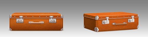 Vintage suitcase, briefcase for luggage in travel and trip. Closed retro valise from brown leather with handle and locks isolated on background, vector realistic illustration front angle view