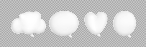 3d render speech bubbles, cloud, heart, round and oval shaped isolated blank message boxes, communication and thought balloons. Dialogue and speak frame elements, Illustration in cartoon plastic style