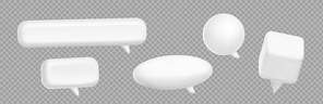Empty white 3d speech bubbles different shapes for text, chat message, dialog, comments, quotes. Blank talk boxes isolated on transparent , vector illustration