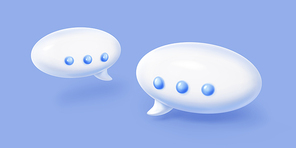 3d render chat bubbles isolated white communication speech balloons. Dialogue, speak and message clouds or boxes. Icon for app, design elements on blue  Illustration in cartoon plastic style