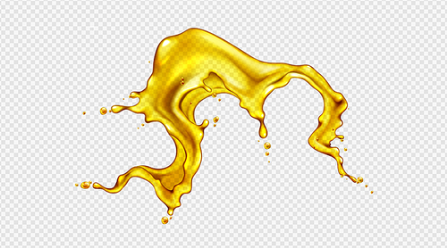Yellow oil splash isolated vector. Realistic 3d beer swirl on transparent background. Juice flow abstract shape design for advertising. Honey splatter droplet illustration.